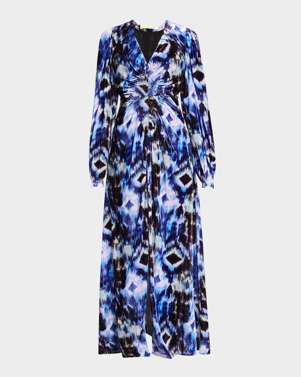 Elsabeth Smocked Abstract-Print Maxi Dress